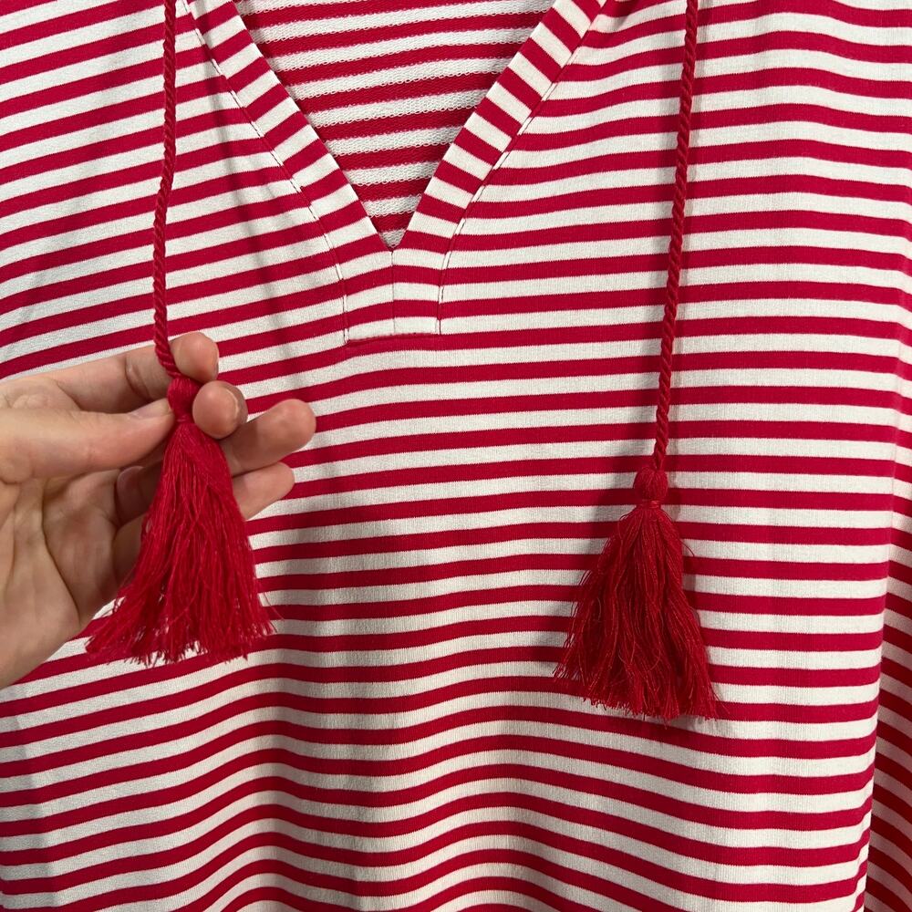 Denim & Co. Beach French Terry Hooded Cover-Up with Pockets Red Size Large - Picture 9 of 11